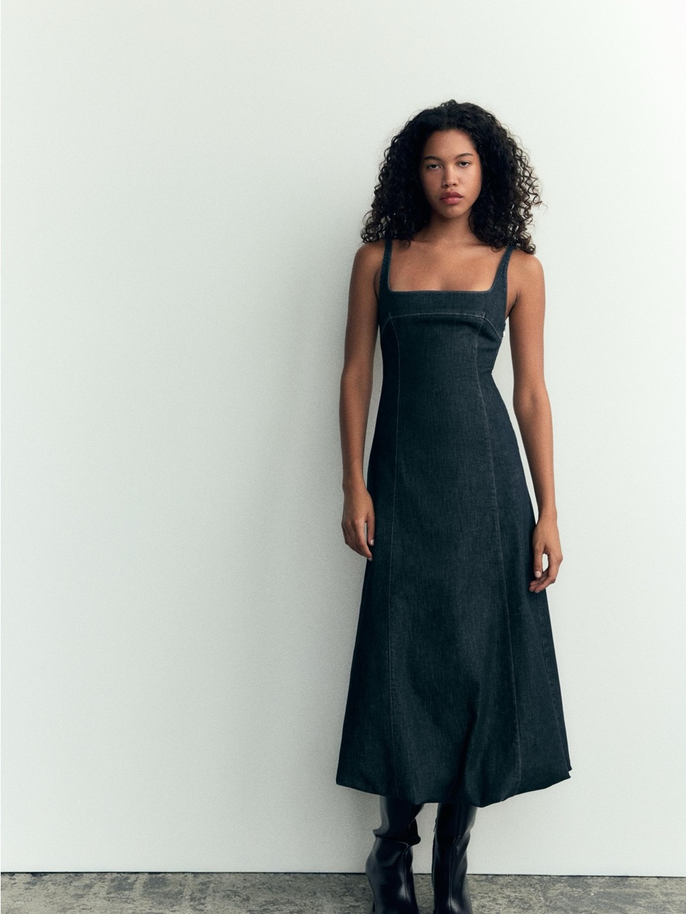 Zara Denim Bubble Midi Dress